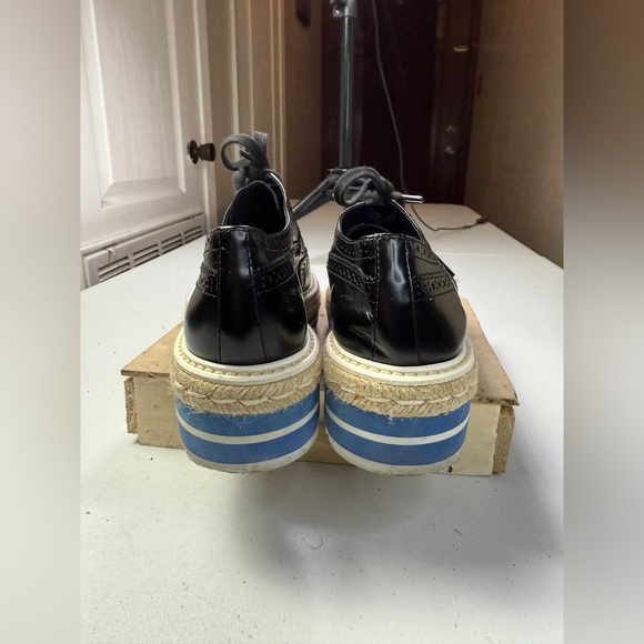 PRADA Black White Blue Perforated Wingtip Shoes Sz 37 / US 7 - Picture 11 of 13